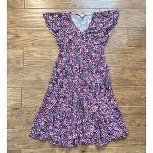 J.Crew Factory Dress Women's Size 8 Flutter-Sleeve Tiered Midi Floral Multicolor